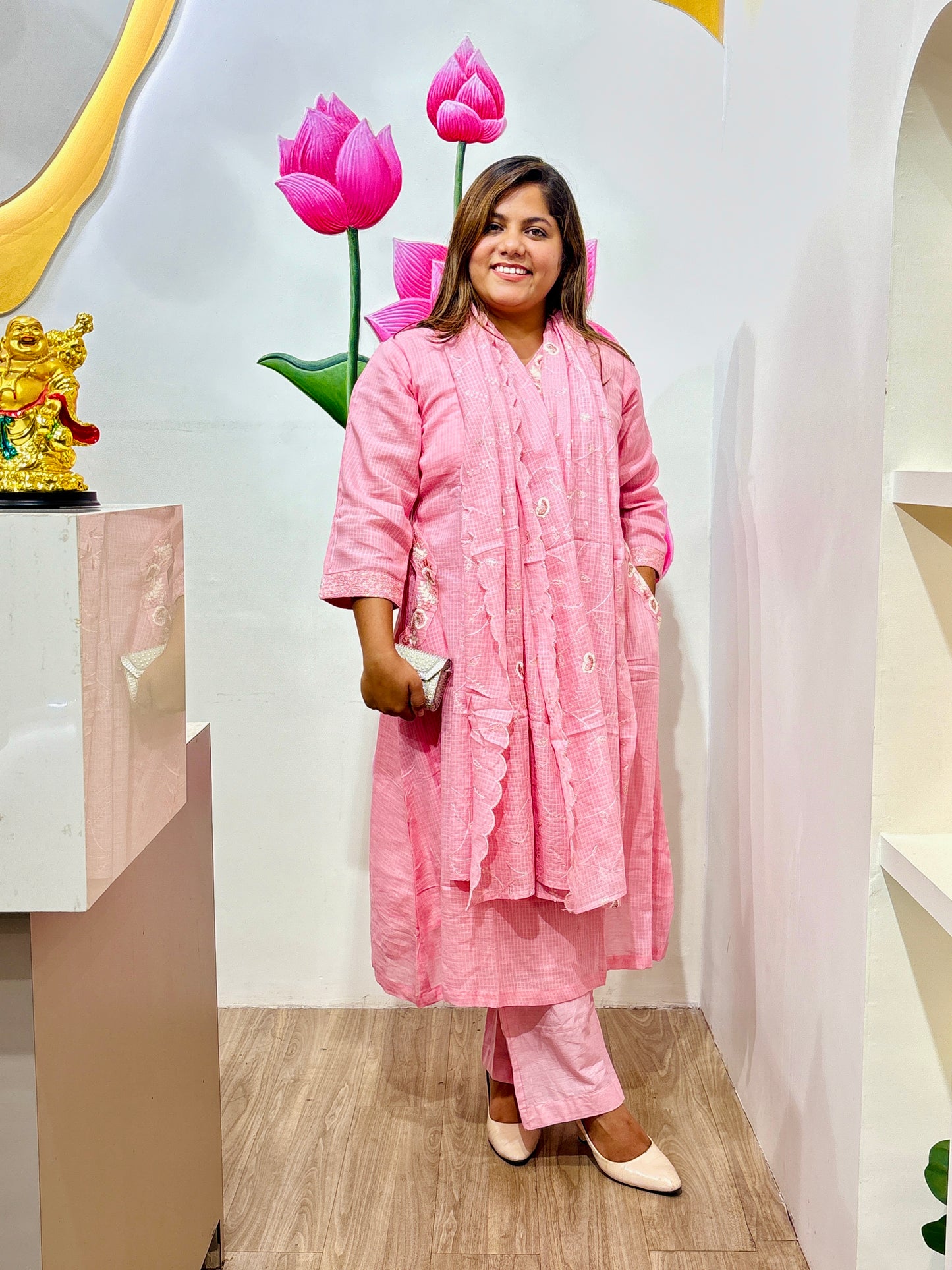 Pink Petal Kota Doria Suit #2837