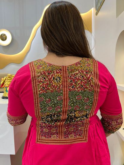Pinky kalamkari patch kurta set #2676