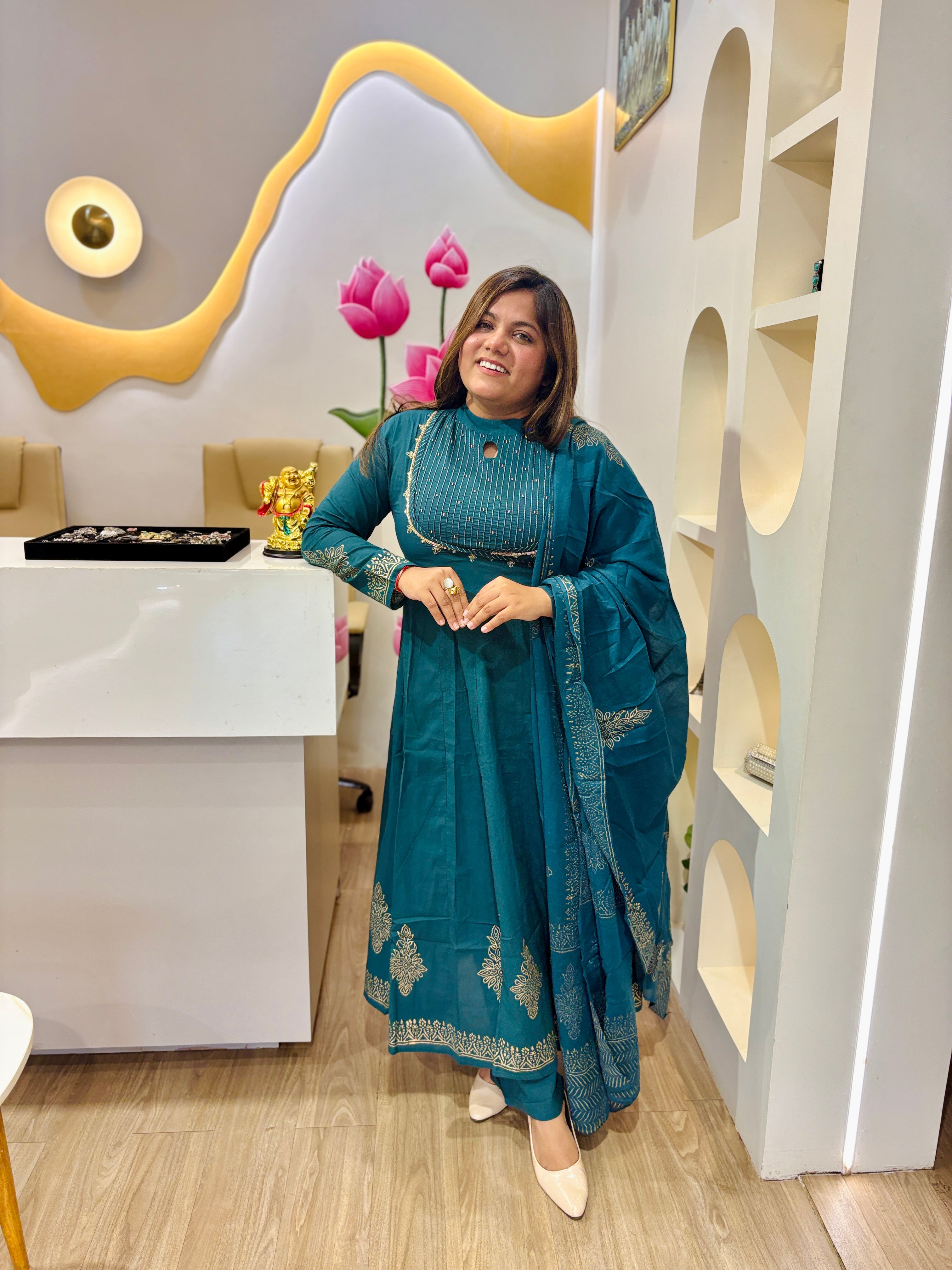 Teal Grace Anarkali Set