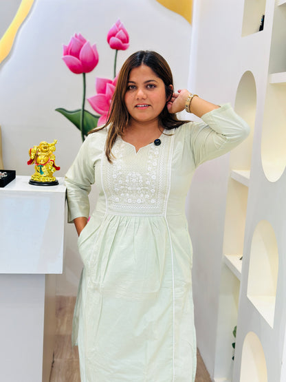 Mint green cotton kurta set #2590