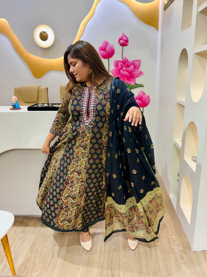 Black Bloom Cotton Anarkali#2004