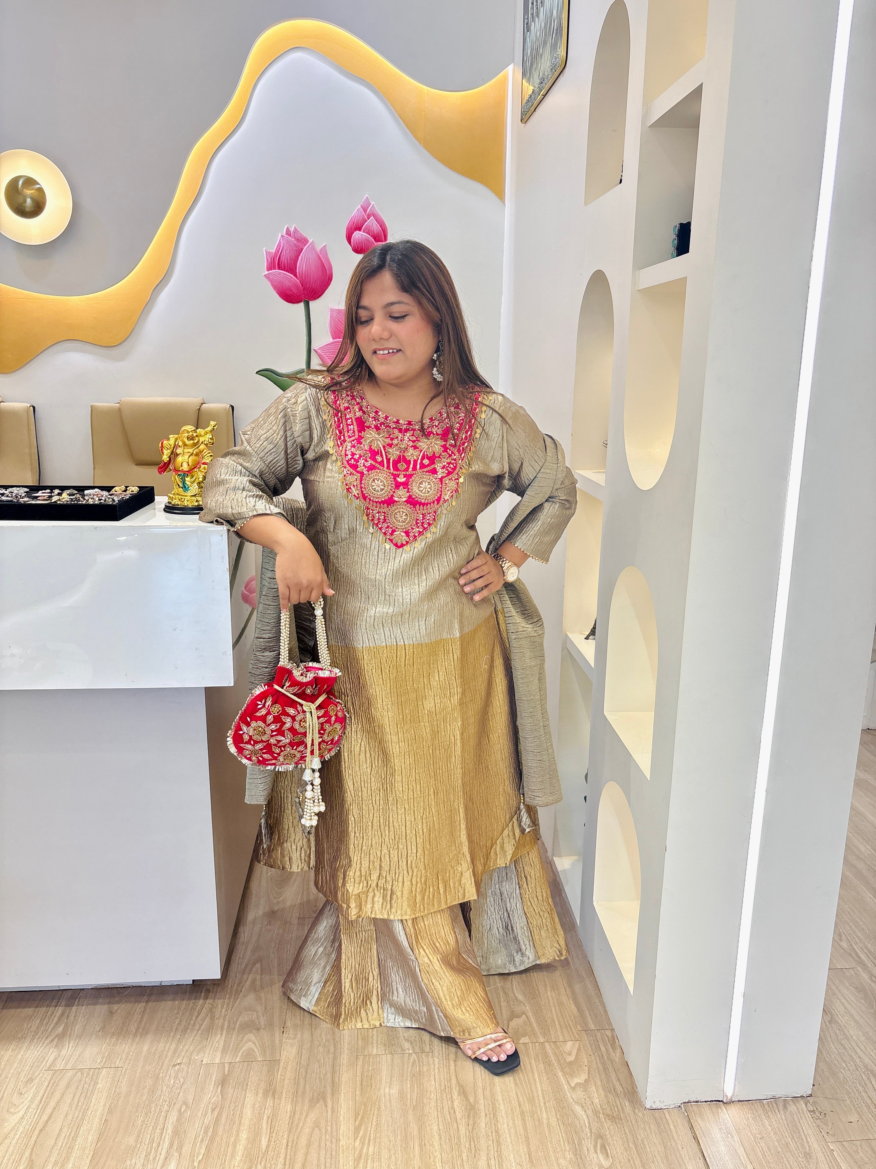 Gulnaar Glow crush Tissue Palazzo Set