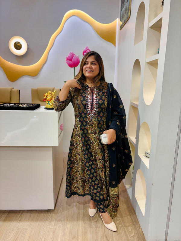 Black Bloom Cotton Anarkali#2004