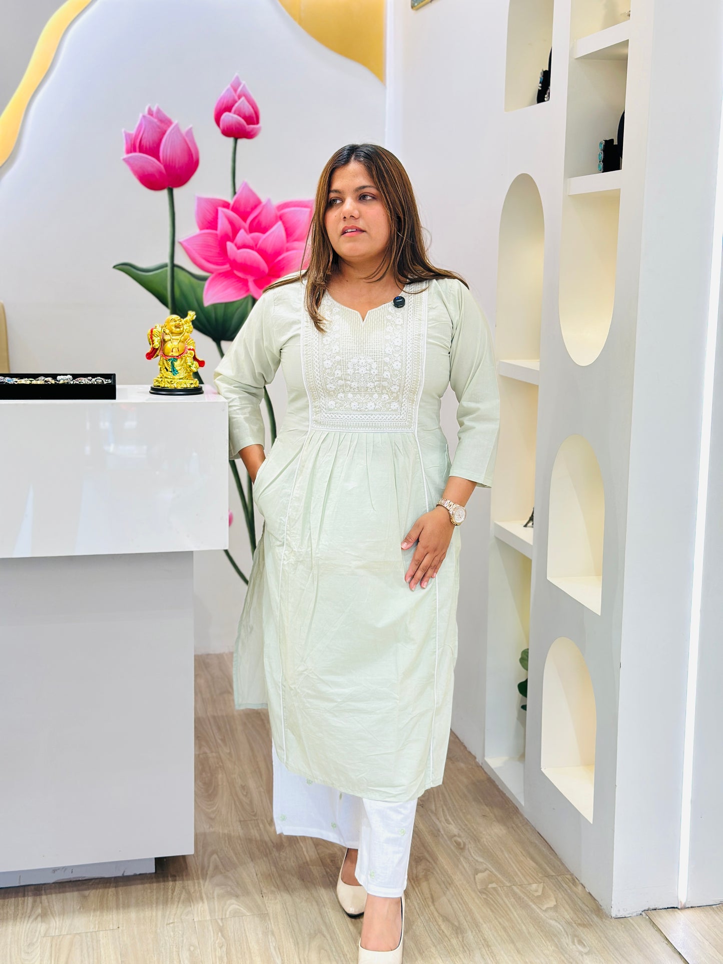 Mint green cotton kurta set #2590