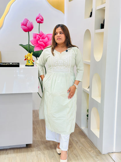 Mint green cotton kurta set #2590