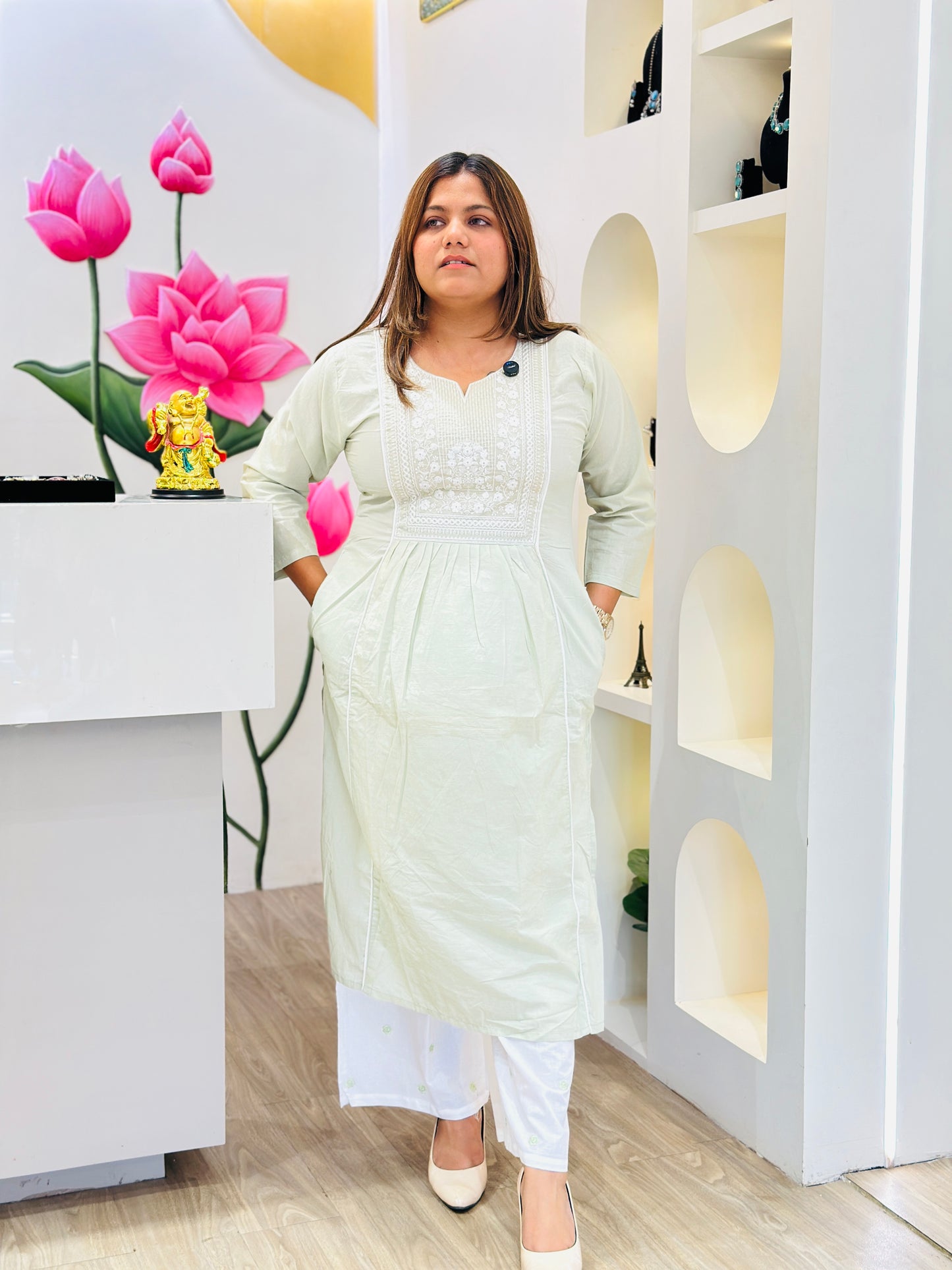 Mint green cotton kurta set #2590