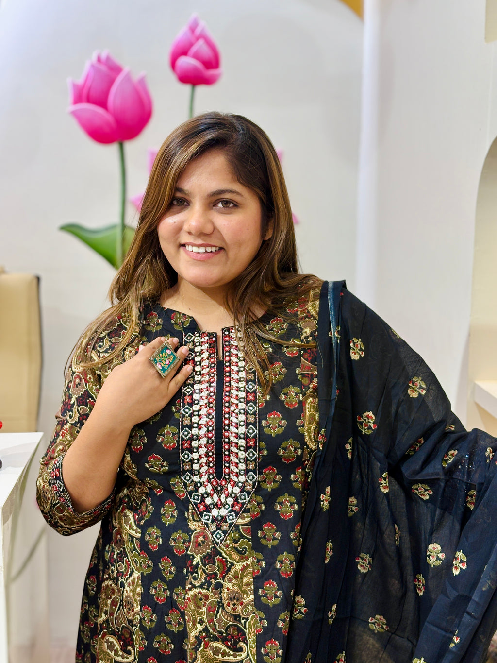 Black Bloom Cotton Anarkali