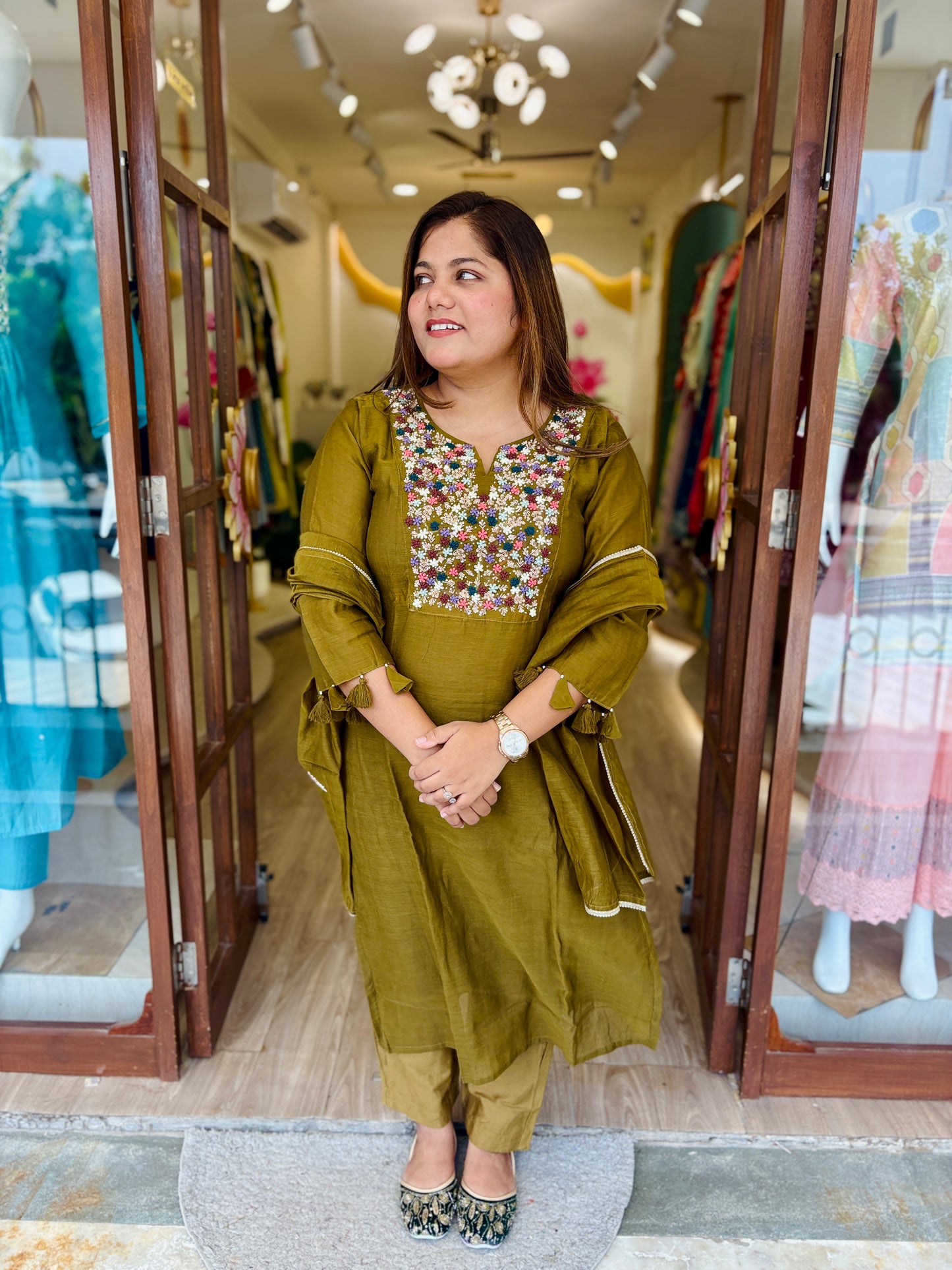Ethniq Olive Designer Dress #2833