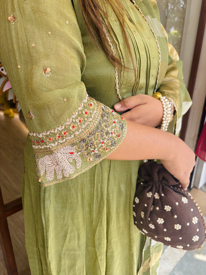 Green shimmer tissue anrkali Dress~Haryali Noor #2749