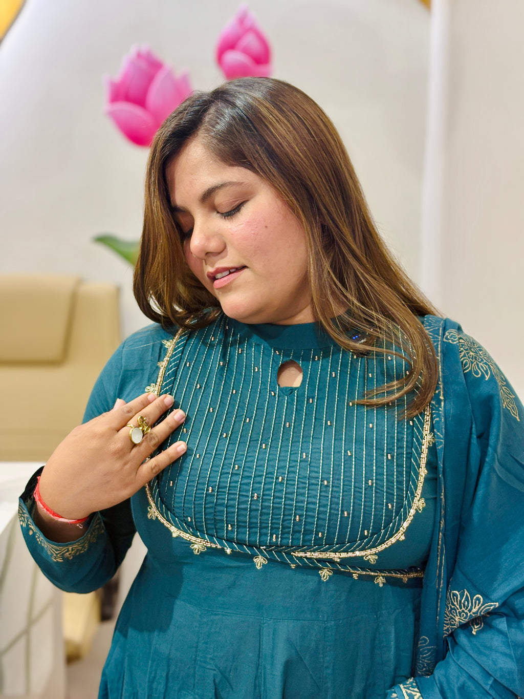 Teal Grace Anarkali Set