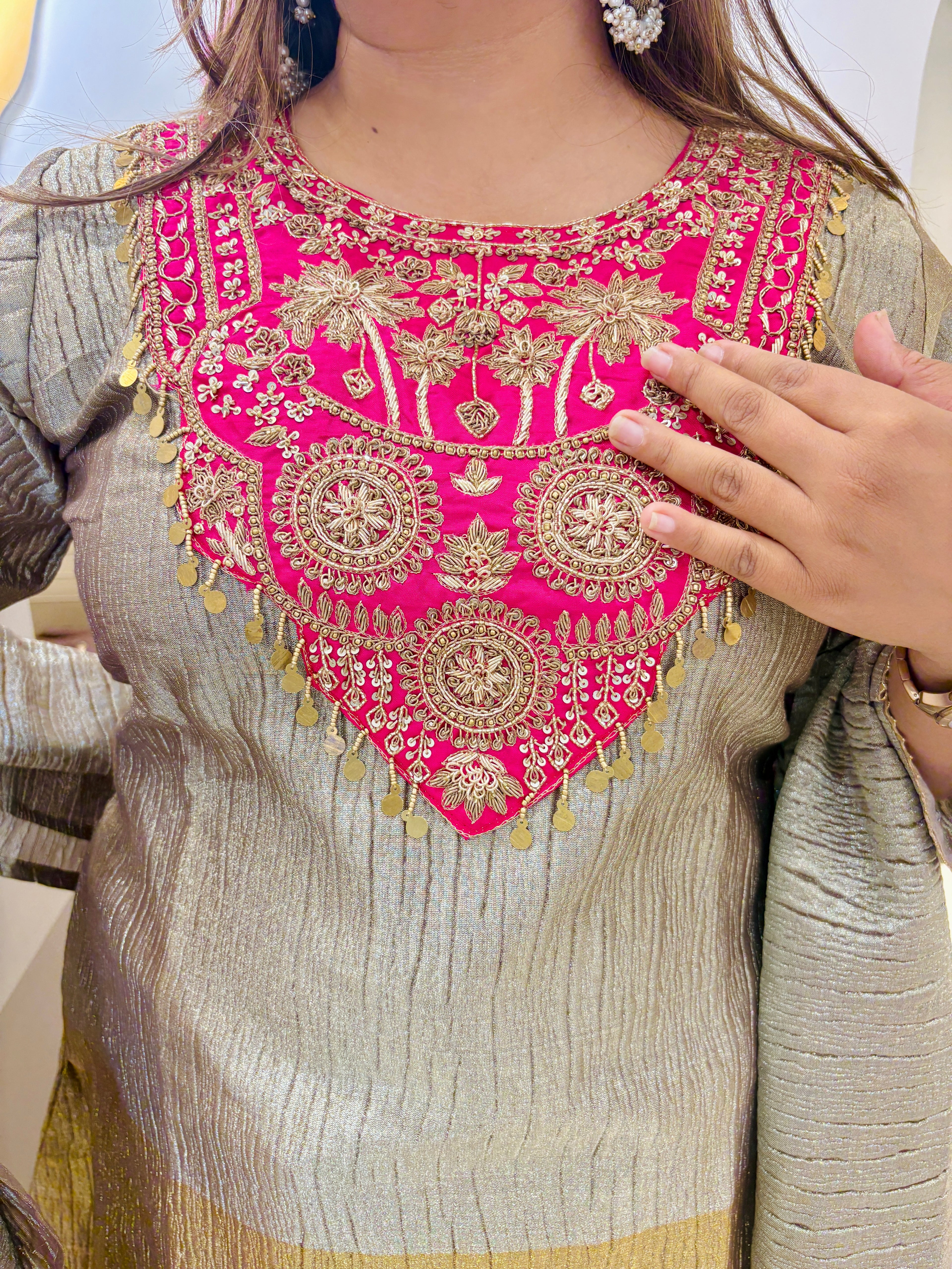 Gulnaar Glow crush Tissue Palazzo Set