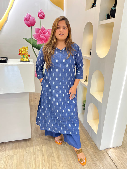 Blue Cotton Kurta Set – Everyday Elegance #2674
