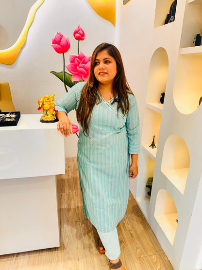 Sea blue cotton kurta set #2656