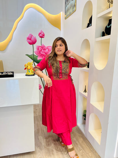 Pinky kalamkari patch kurta set #2676