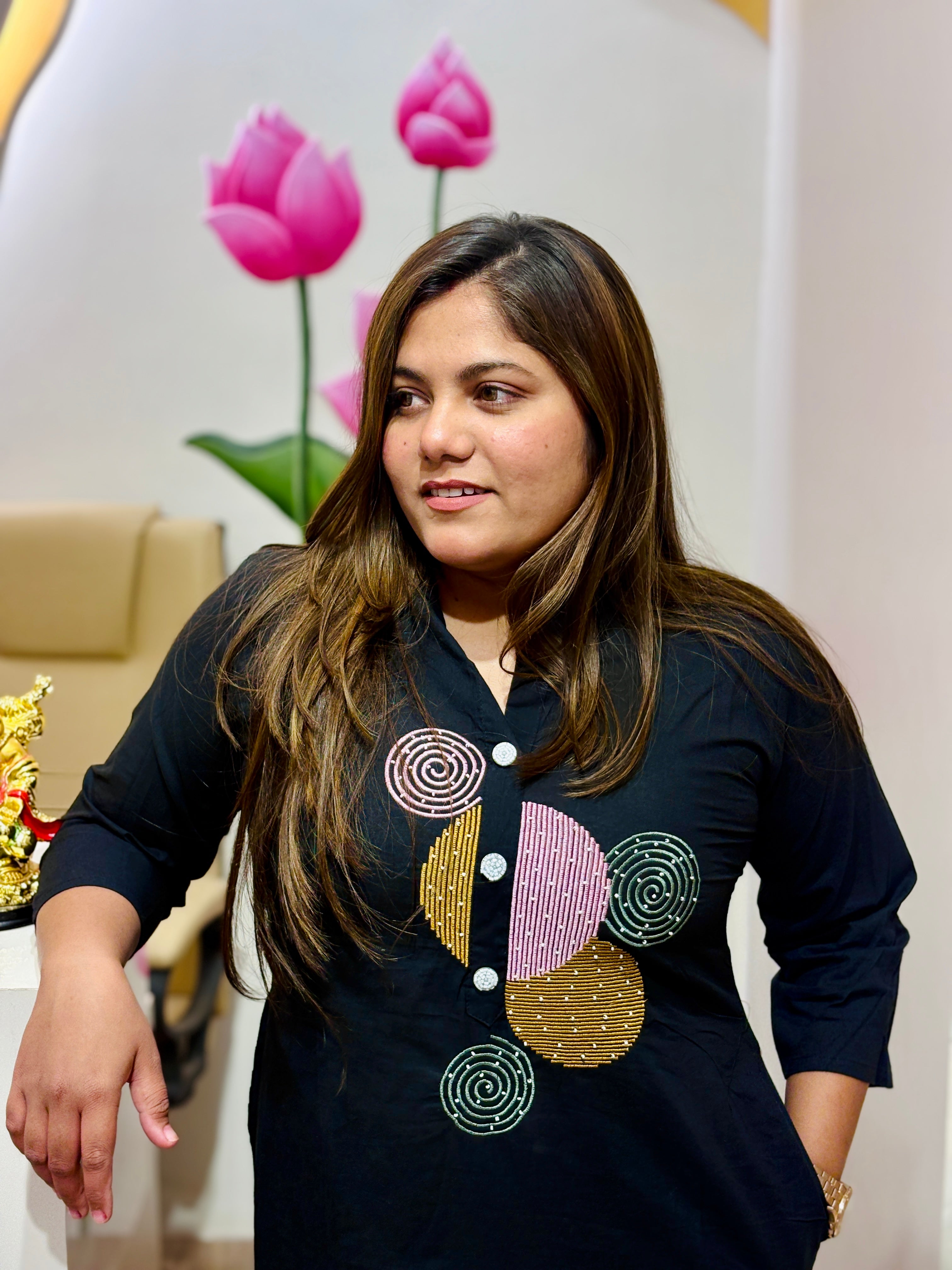 Black Embroidery Cotton Kurta set #2037