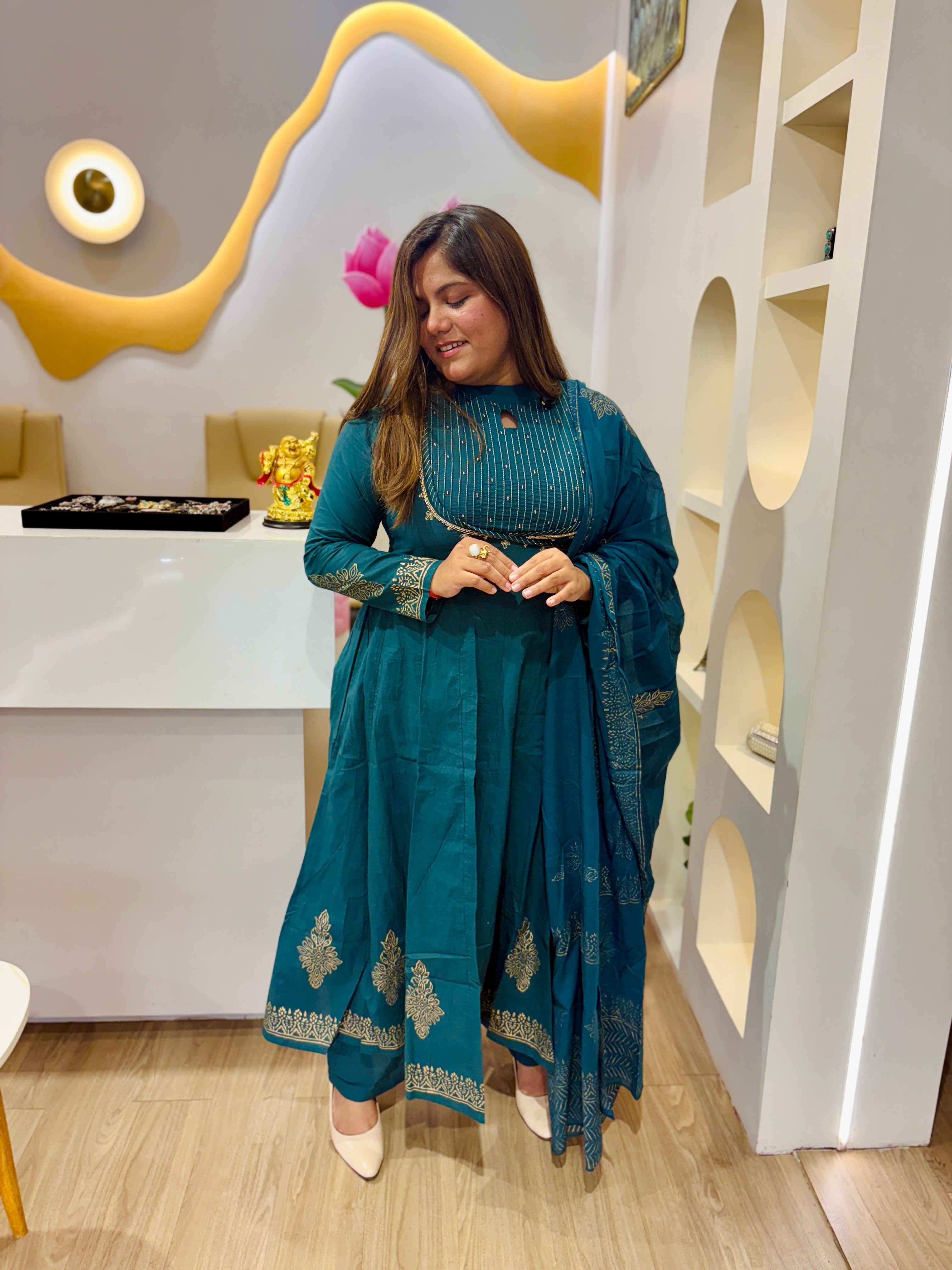 Teal Grace Anarkali Set