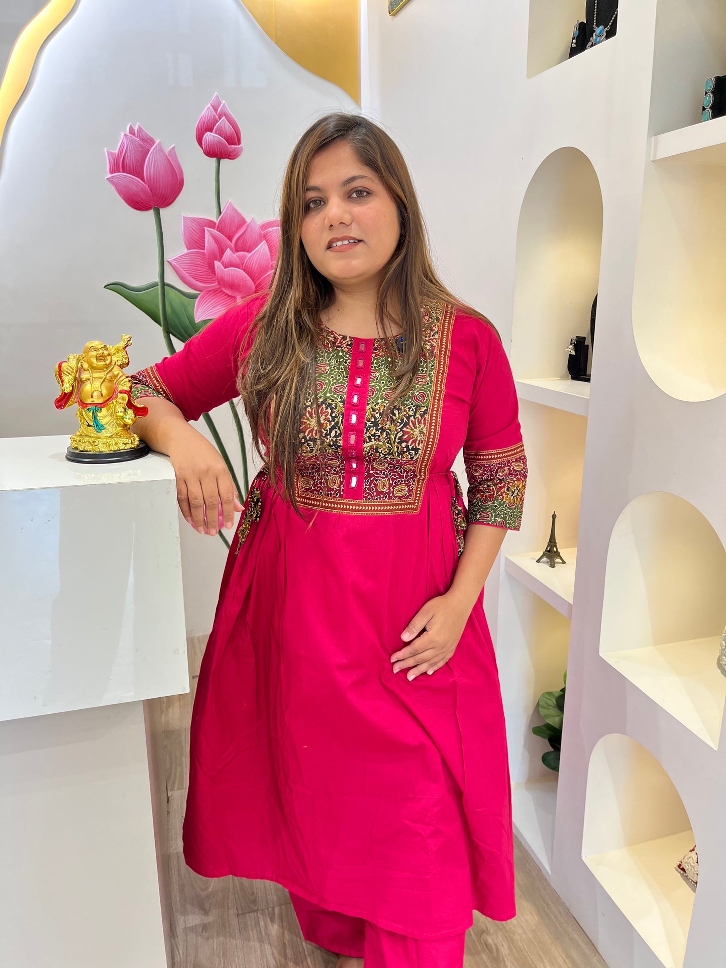 Pinky kalamkari patch kurta set #2676
