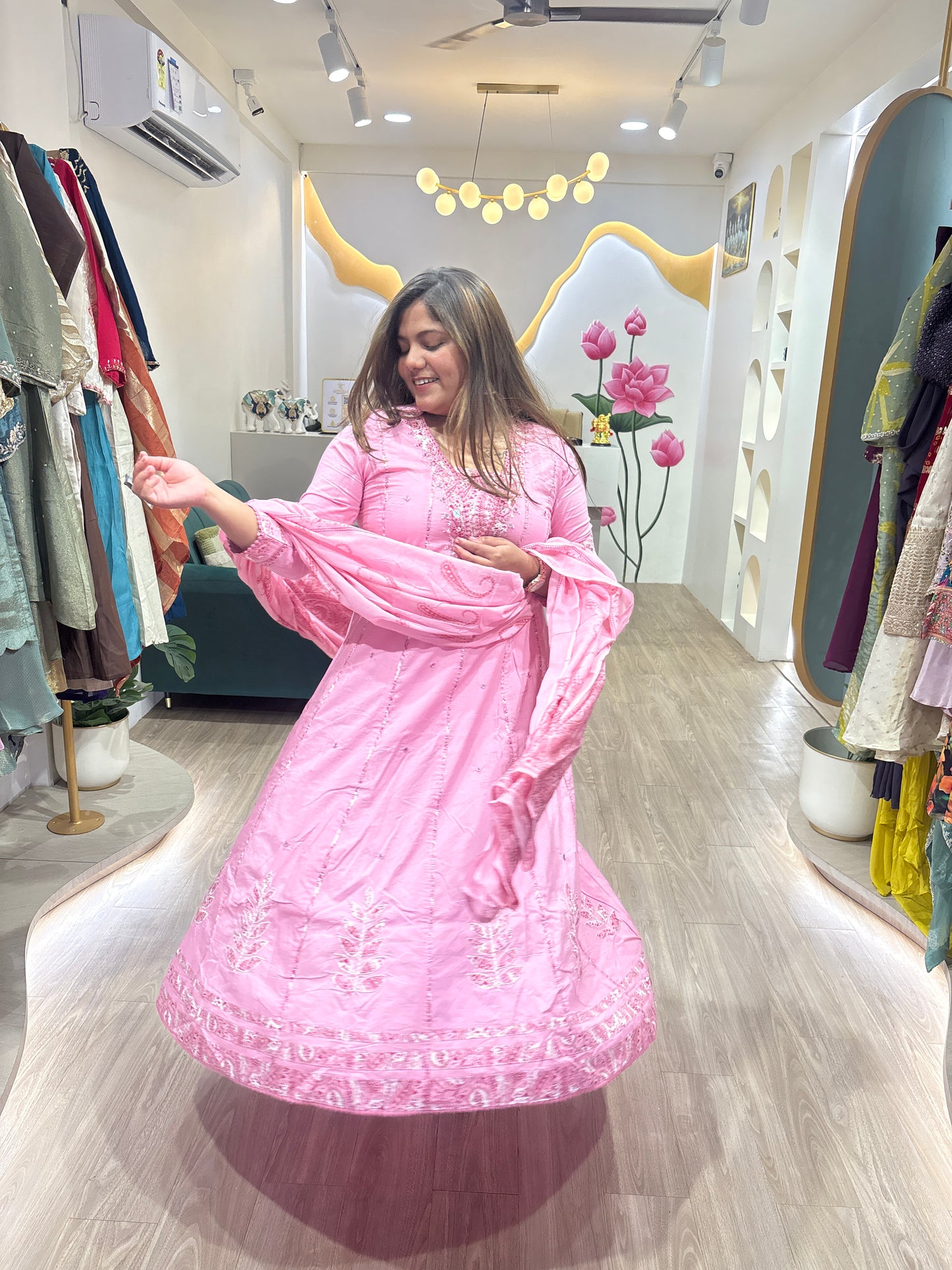 Blush Anarkali cotton dress #2058