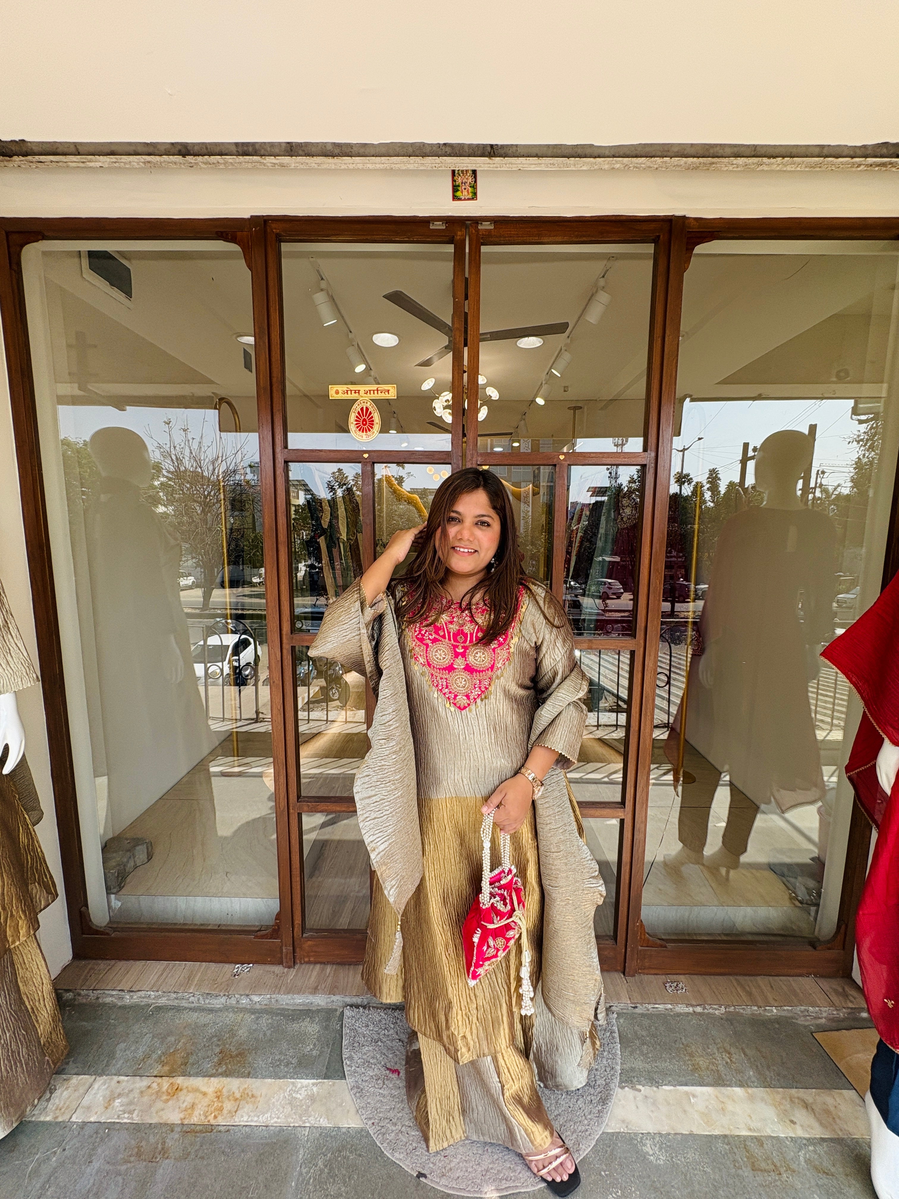 Gulnaar Glow crush Tissue Palazzo Set