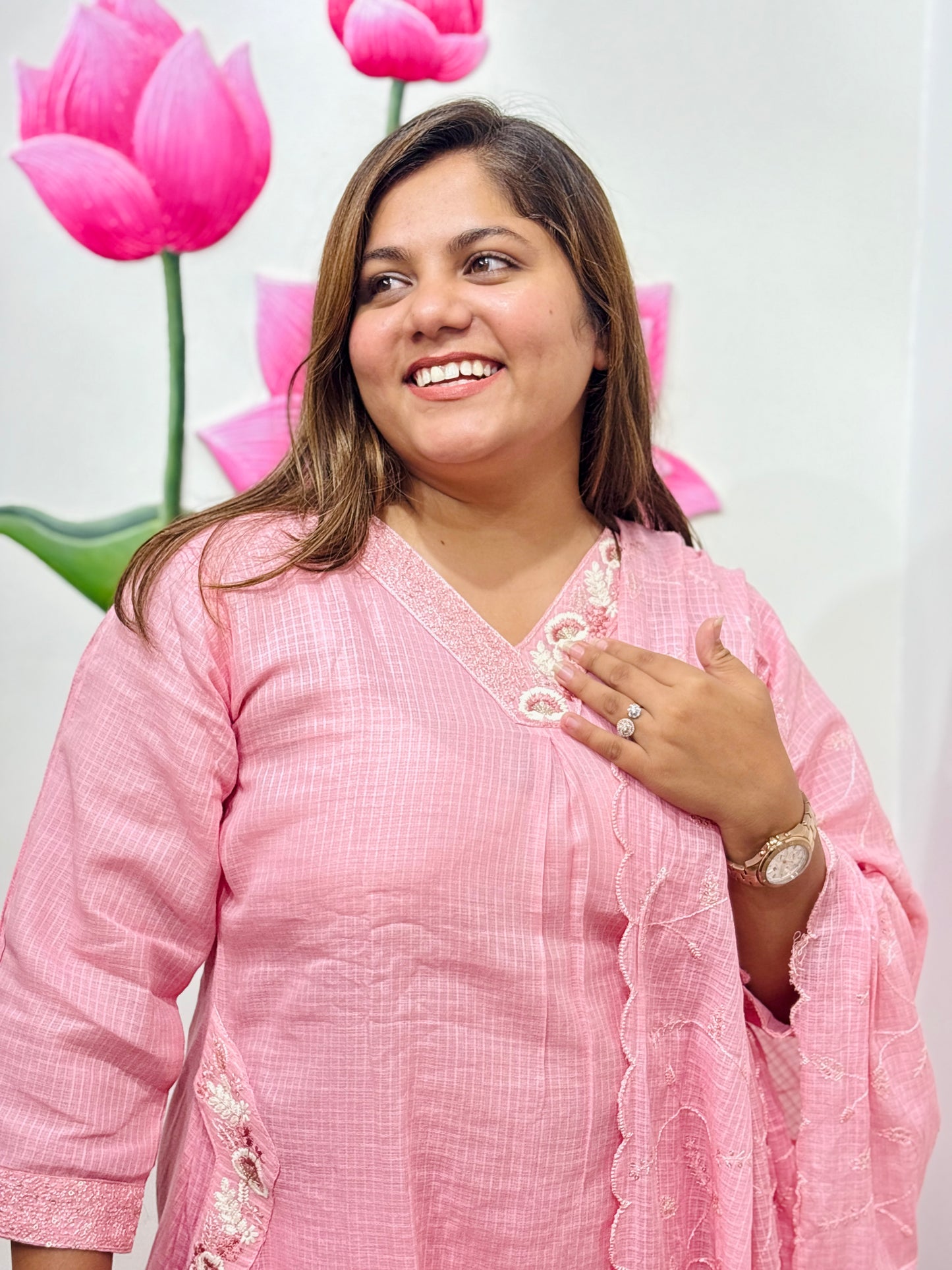 Pink Petal Kota Doria Suit #2837