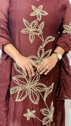 Brown Bloom Chanderi Suit Set