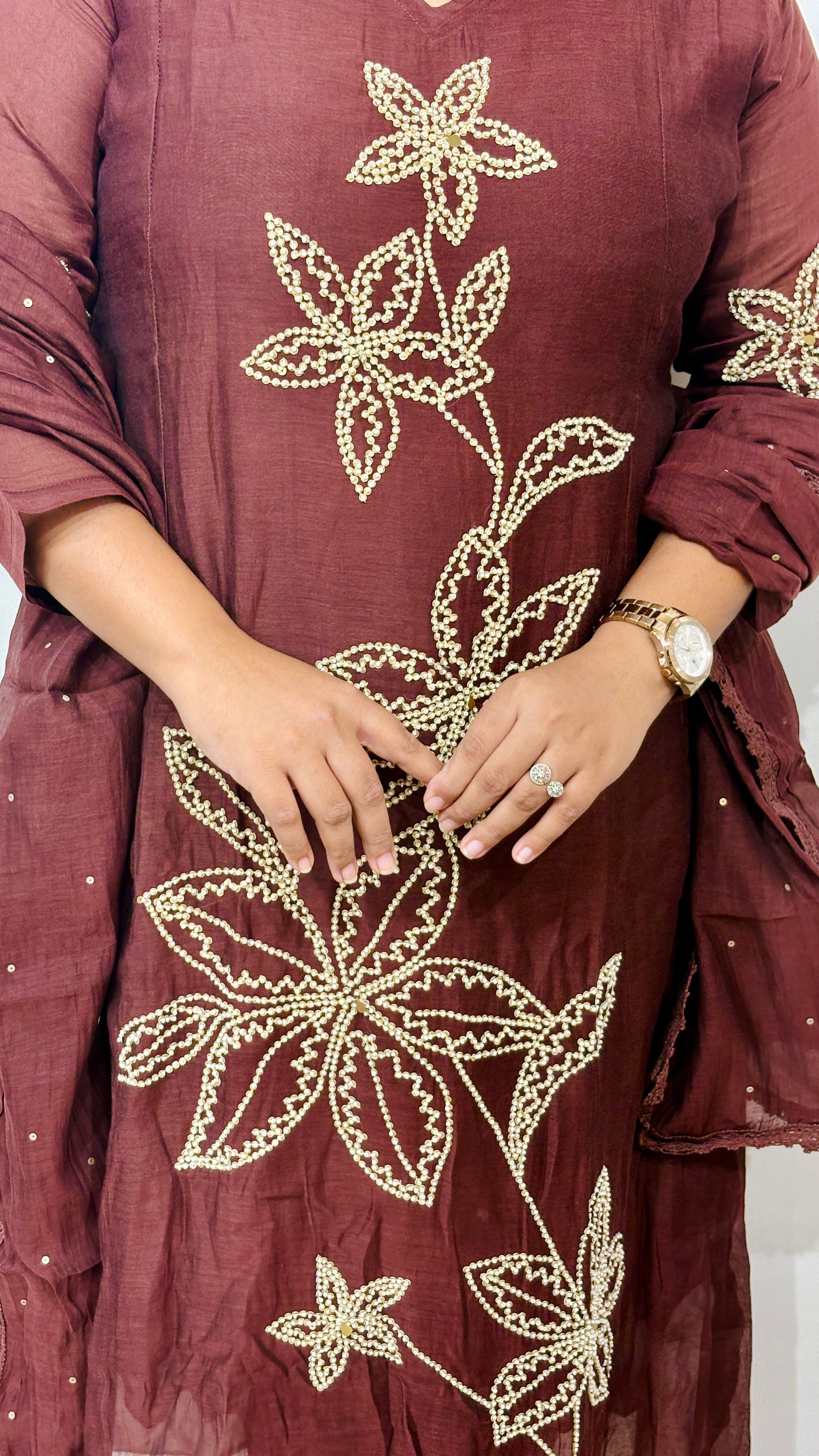 Brown Bloom Chanderi Suit Set