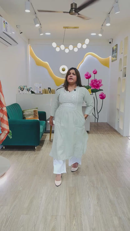 Mint green cotton kurta set #2590